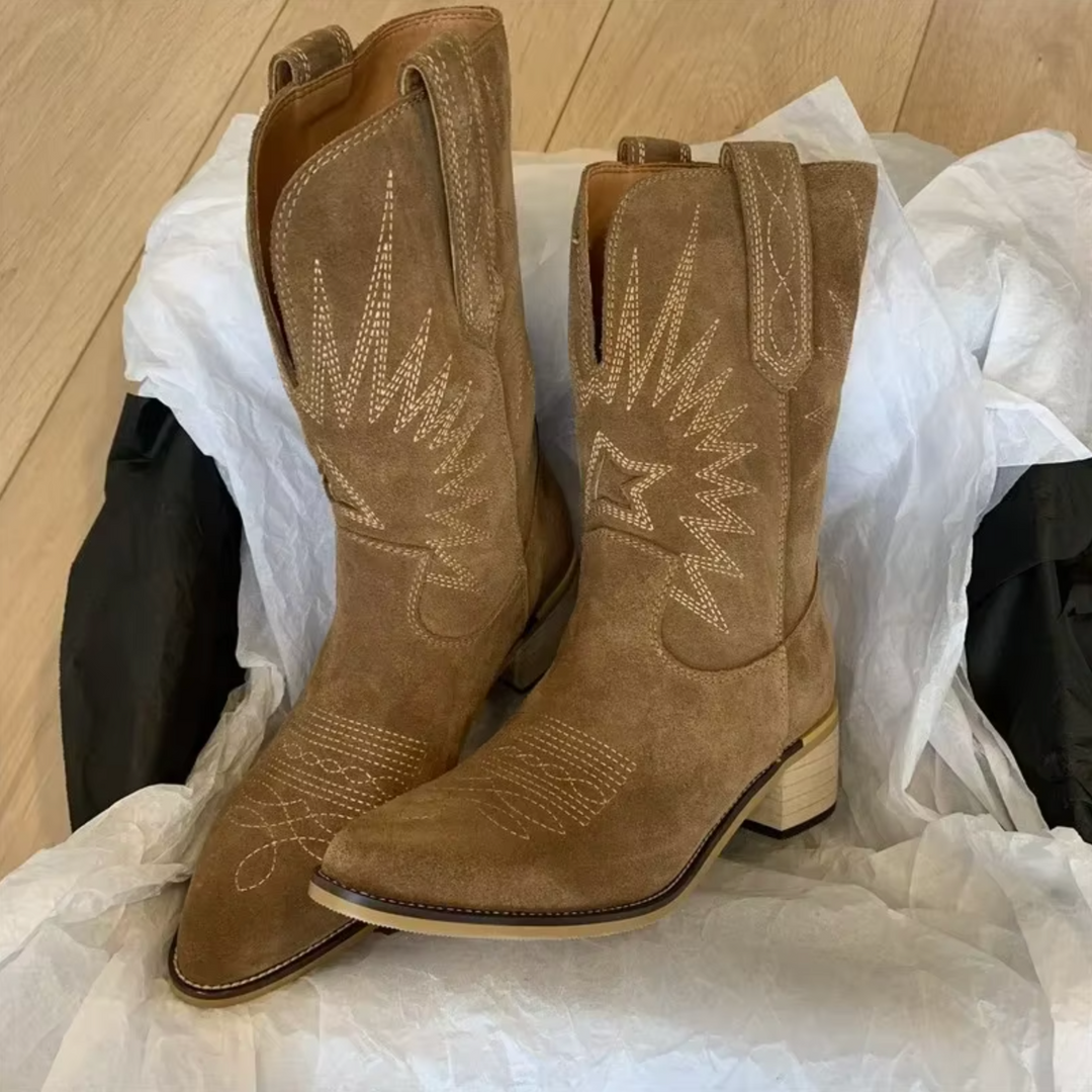 Retro-Style Embroidered Ankle Boots