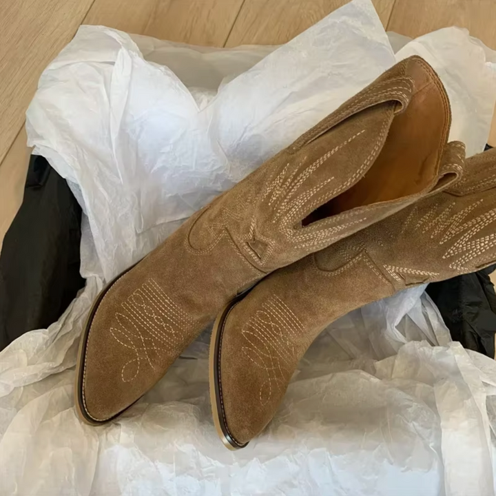 Retro-Style Embroidered Ankle Boots
