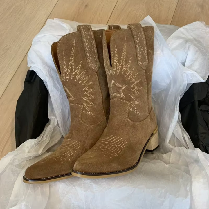 Retro-Style Embroidered Ankle Boots