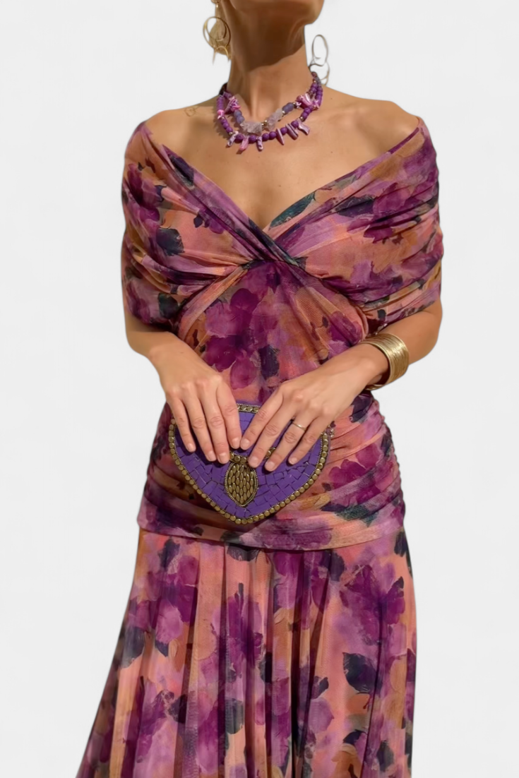 Alorina™ | Long Floral Dress with V-Neck