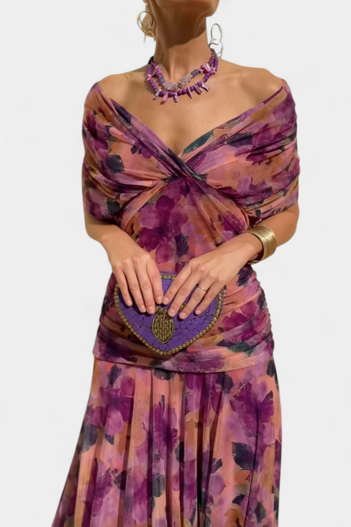 Alorina™ | Long Floral Dress with V-Neck